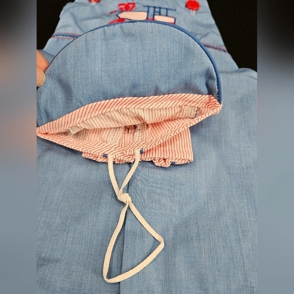 NWT Baby Togs 12 Months BLUE Train Overalls Romper & Matchig Hat 80s Vintage